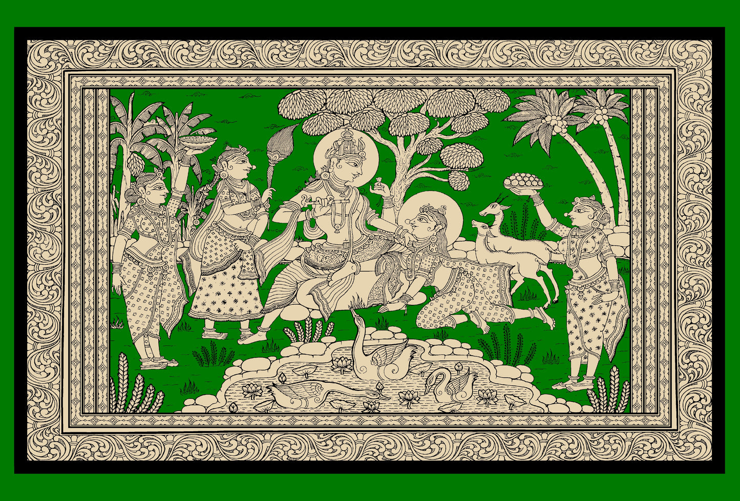 pichwai and kalamkari inspired tree of life-Luxurious-Indian Culture &  Folk Art 3D Textured Wall Art | UV Printed Embossed Canvas Wall Frame for Home Decor,living Room