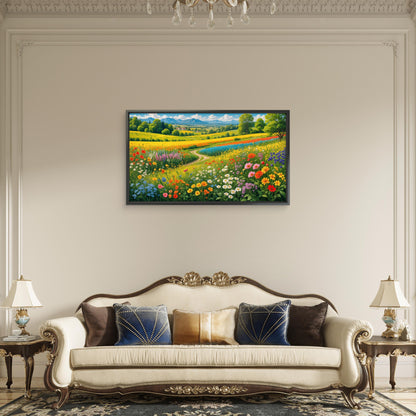 vibrant_blooming_meadow_countryside Luxurious-Nature & Landscapes-3D Textured Wall Art | UV Embossed Canvas Wall Frame for Home decor