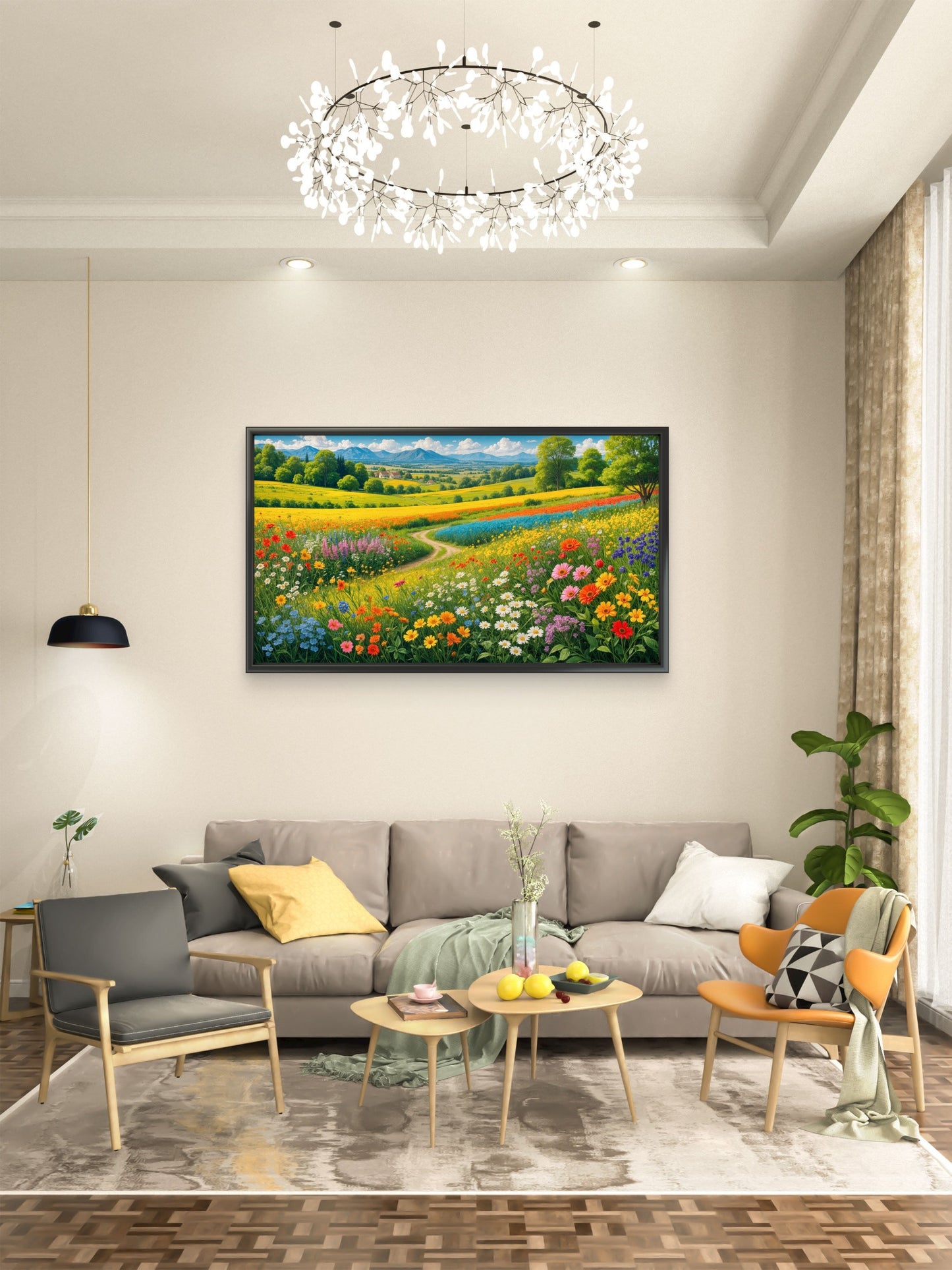 vibrant_blooming_meadow_countryside Luxurious-Nature & Landscapes-3D Textured Wall Art | UV Embossed Canvas Wall Frame for Home decor