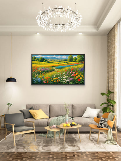 vibrant_blooming_meadow_countryside Luxurious-Nature & Landscapes-3D Textured Wall Art | UV Embossed Canvas Wall Frame for Home decor