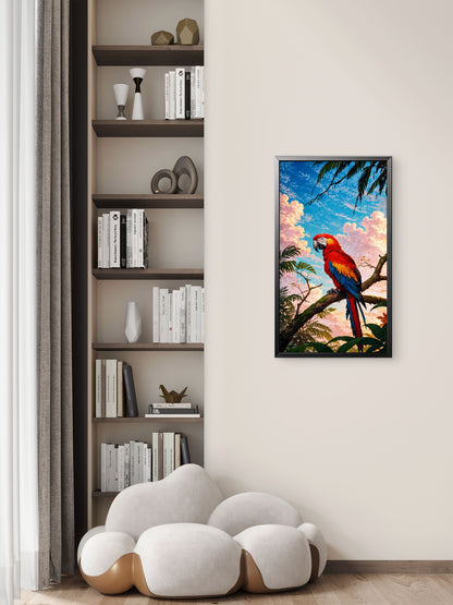 vibrant_scarlet_macaw_jungle_art Luxurious-Wildlife & Animals-3D Textured Wall Art | UV Embossed Canvas Wall Frame for Home decor