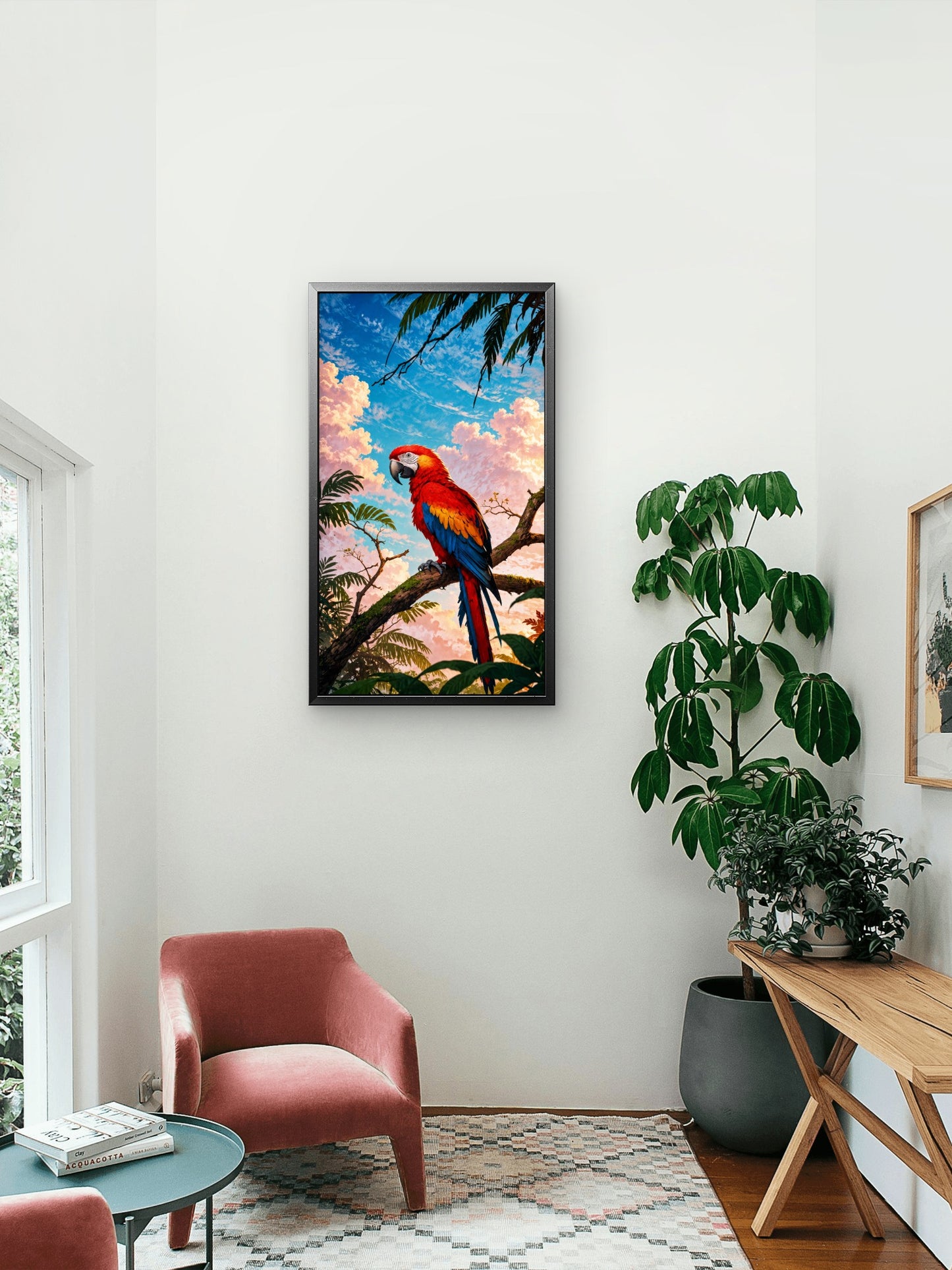 vibrant_scarlet_macaw_jungle_art Luxurious-Wildlife & Animals-3D Textured Wall Art | UV Embossed Canvas Wall Frame for Home decor