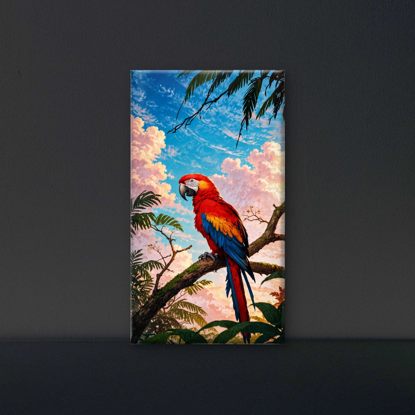 vibrant_scarlet_macaw_jungle_art Luxurious-Wildlife & Animals-3D Textured Wall Art | UV Embossed Canvas Wall Frame for Home decor