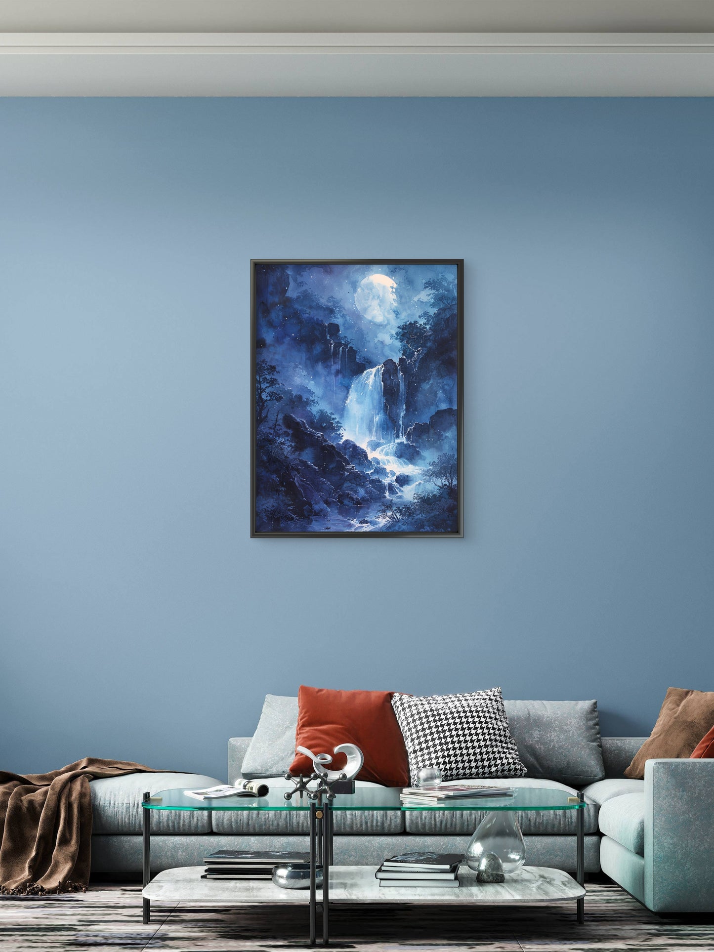 Watercolor-moon-illustration-Luxurious-Nature and landscape | 3D Textured Wall Art | UV Printed Embossed Canvas Wall Frame for Home Decor,Living Room