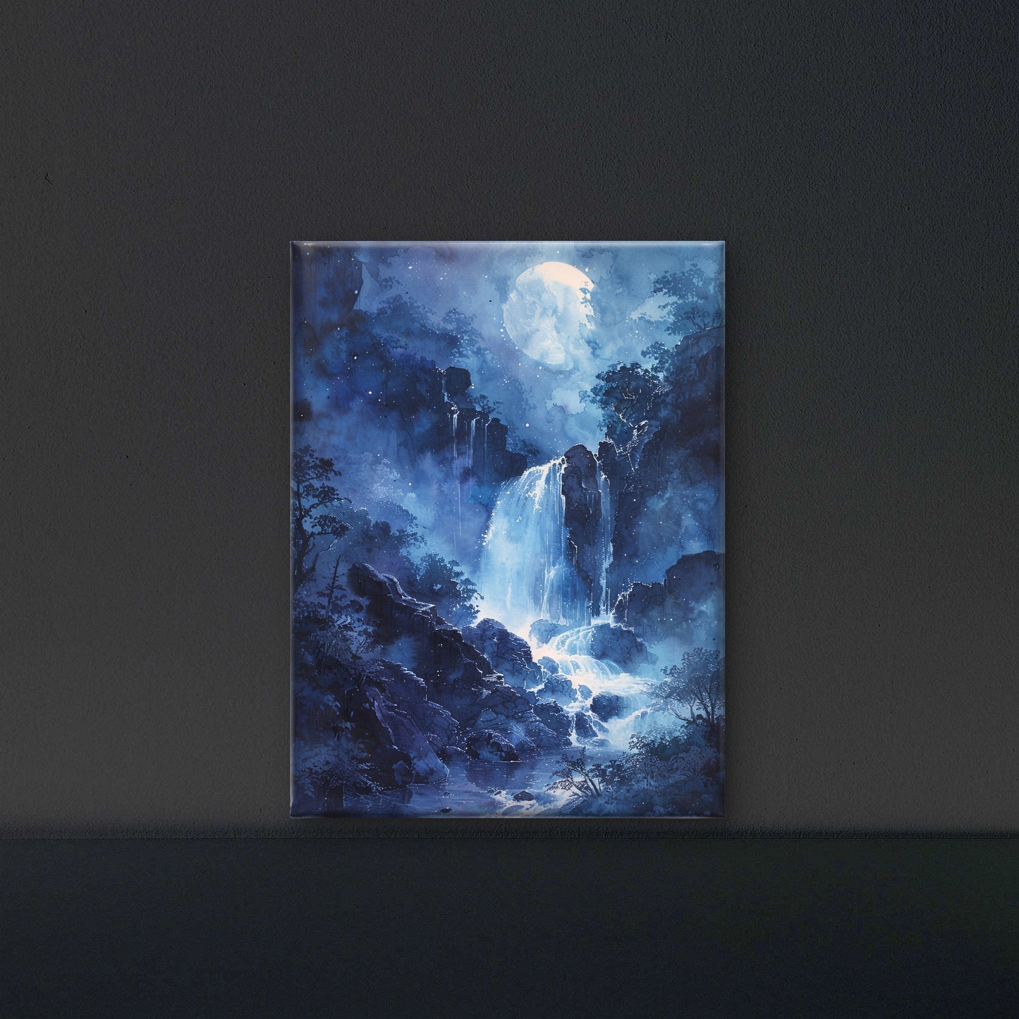 Watercolor-moon-illustration-Luxurious-Nature and landscape | 3D Textured Wall Art | UV Printed Embossed Canvas Wall Frame for Home Decor,Living Room