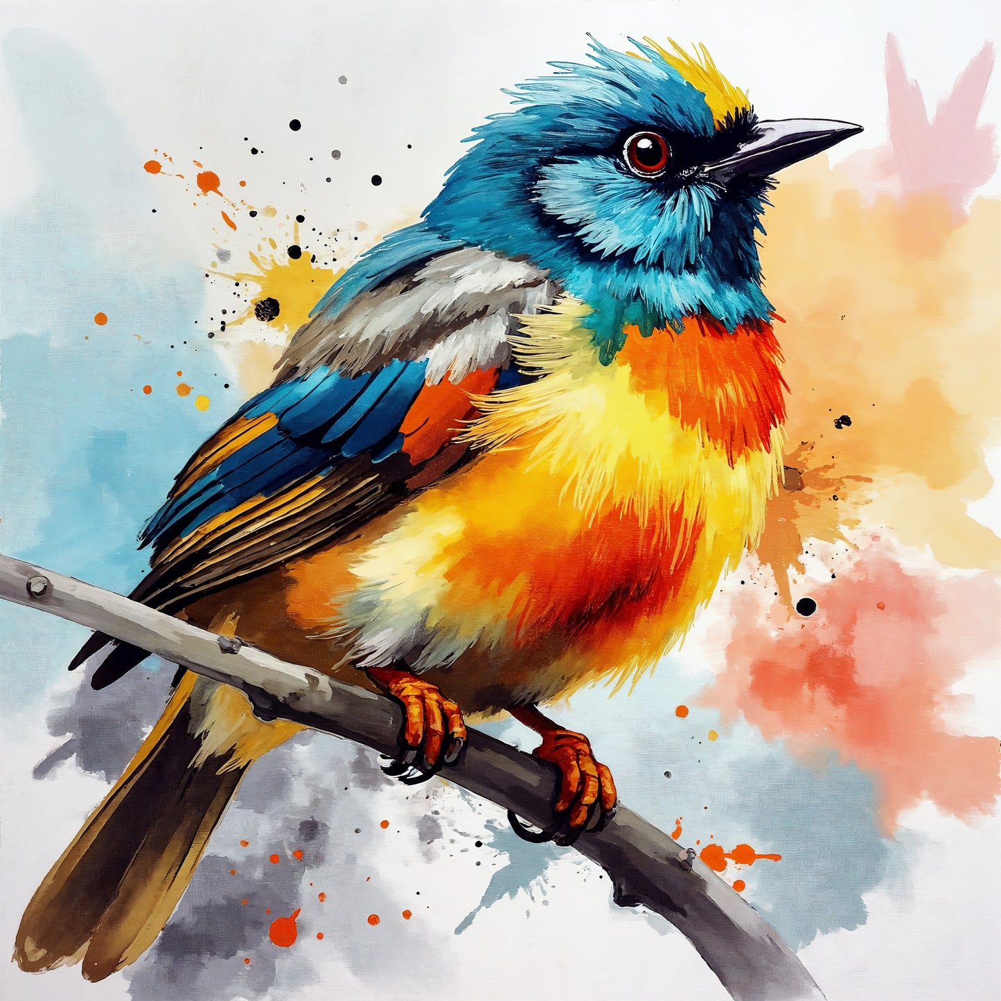 Colorful-bird-perched-branch-Luxurious-Wildlife & Animals-3D Textured Wall Art | UV Embossed Canvas Wall Frame for Home decor