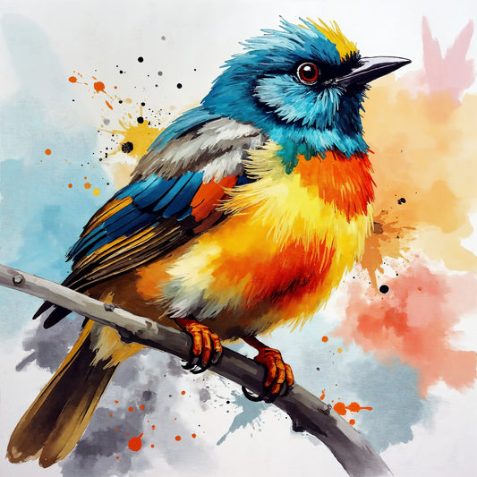 Colorful-bird-perched-branch-Luxurious-Wildlife & Animals-3D Textured Wall Art | UV Embossed Canvas Wall Frame for Home decor