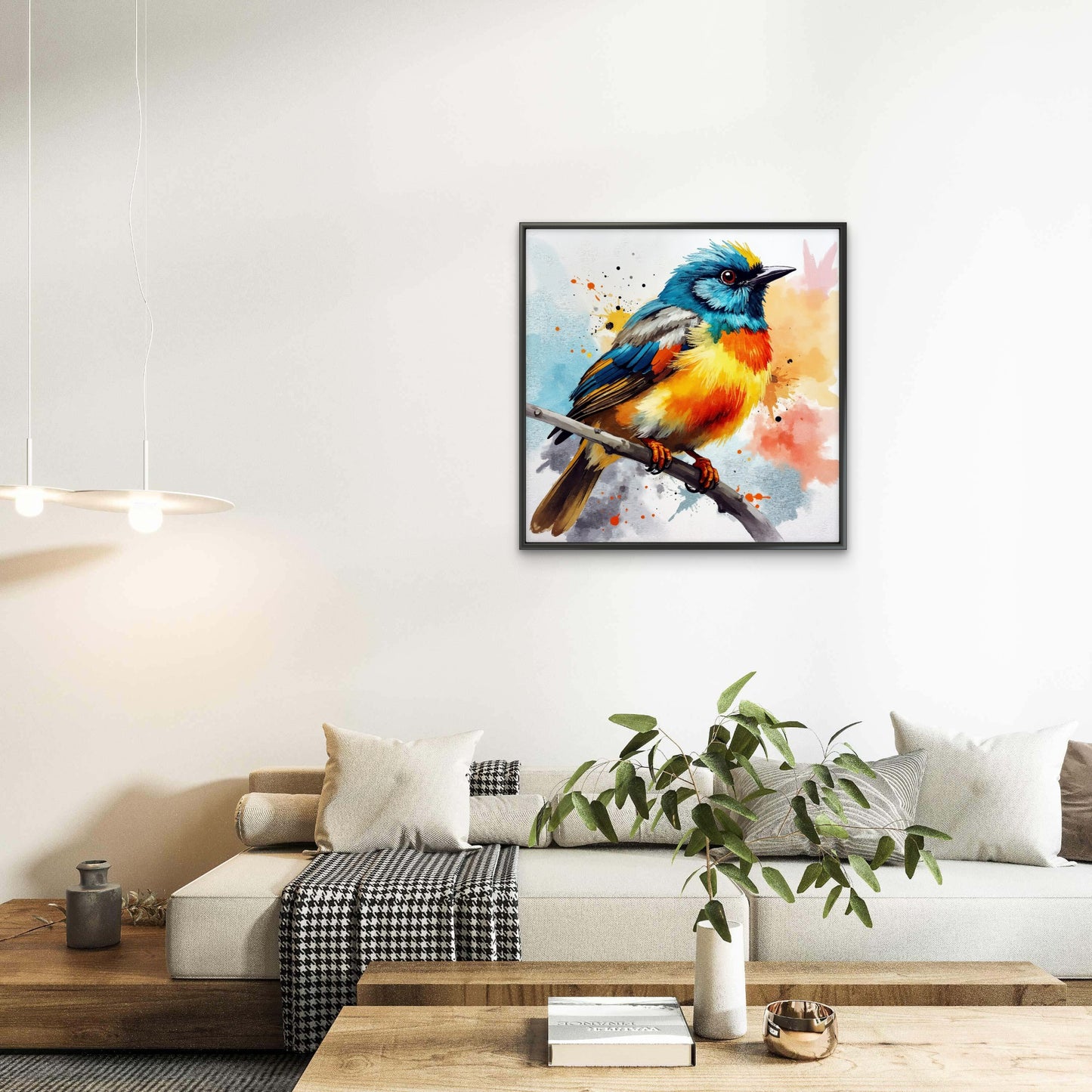 Colorful-bird-perched-branch-Luxurious-Wildlife & Animals-3D Textured Wall Art | UV Embossed Canvas Wall Frame for Home decor