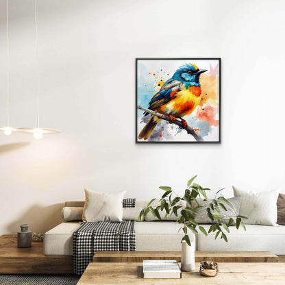 Colorful-bird-perched-branch-Luxurious-Wildlife & Animals-3D Textured Wall Art | UV Embossed Canvas Wall Frame for Home decor