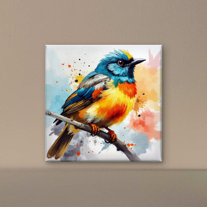Colorful-bird-perched-branch-Luxurious-Wildlife & Animals-3D Textured Wall Art | UV Embossed Canvas Wall Frame for Home decor