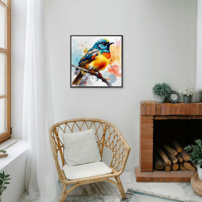 Colorful-bird-perched-branch-Luxurious-Wildlife & Animals-3D Textured Wall Art | UV Embossed Canvas Wall Frame for Home decor