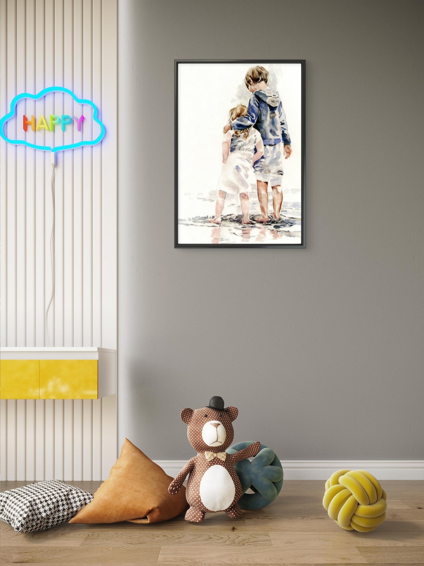 depicting two children standing together in wate-Premium-Kids & Whimsical-3D Textured Wall Art | UV Embossed Canvas Wall Frame for Kids room