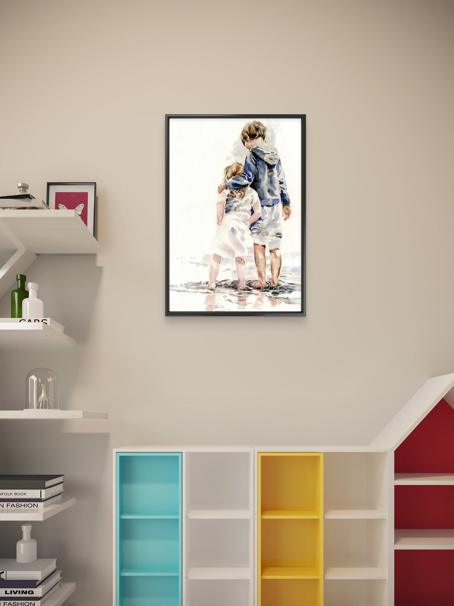 depicting two children standing together in wate-Premium-Kids & Whimsical-3D Textured Wall Art | UV Embossed Canvas Wall Frame for Kids room