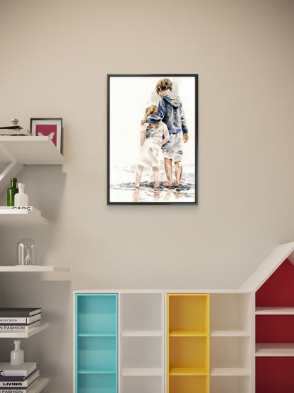 depicting two children standing together in wate-Premium-Kids & Whimsical-3D Textured Wall Art | UV Embossed Canvas Wall Frame for Kids room