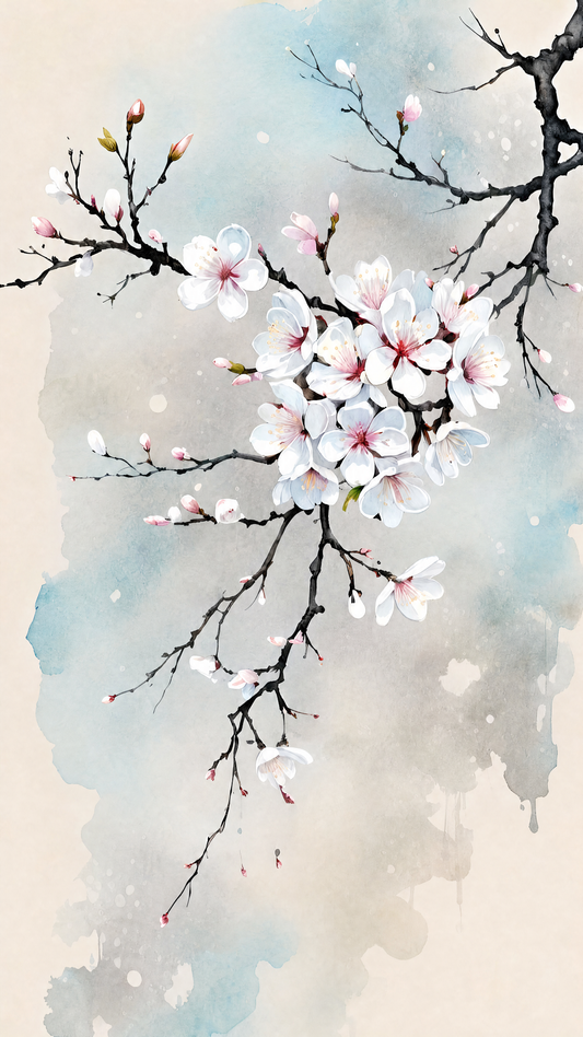 White_cherry_blossoms_ink_wash Luxurious-Floral & Botanical -3D Textured Wall Art | UV Embossed Canvas Wall Frame for Home decor
