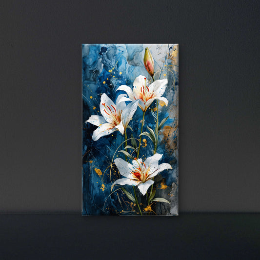 White_lily_blossoms_gold_splatter Luxurious-Floral & Botanical -3D Textured Wall Art | UV Embossed Canvas Wall Frame for Home decor