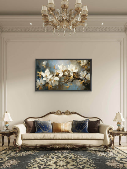 white_magnolia_blossoms_painting Luxurious-Floral & Botanical-3D Textured Wall Art | UV Embossed Canvas Wall Frame for Home decor