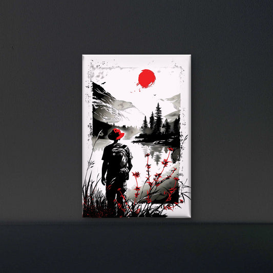 woman-stands-front-lake-with-red-flower-Luxurious-Nature and landscape | 3D Textured Wall Art | UV Printed Embossed Canvas Wall Frame for Home Decor,Living Room
