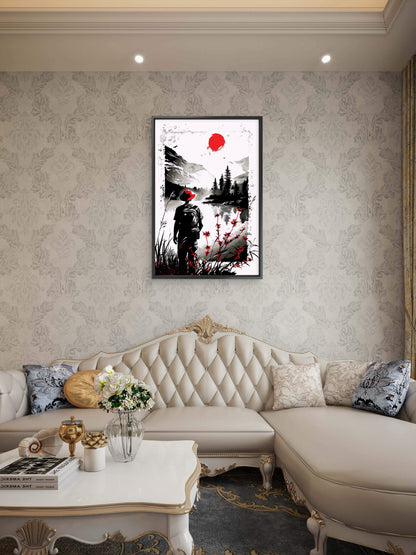 woman-stands-front-lake-with-red-flower-Luxurious-Nature and landscape | 3D Textured Wall Art | UV Printed Embossed Canvas Wall Frame for Home Decor,Living Room