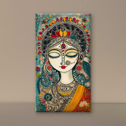woman-with-eyes-closed-Luxurious-Indian Culture &  Folk Art 3D Textured Wall Art | UV Printed Embossed Canvas Wall Frame for Home Decor,living Room