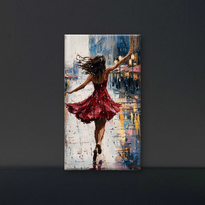 Woman_red_dress_dancing_rain Luxurious-Lifestyle, Passions & Interests -3D Textured Wall Art | UV Embossed Canvas Wall Frame for Home decor