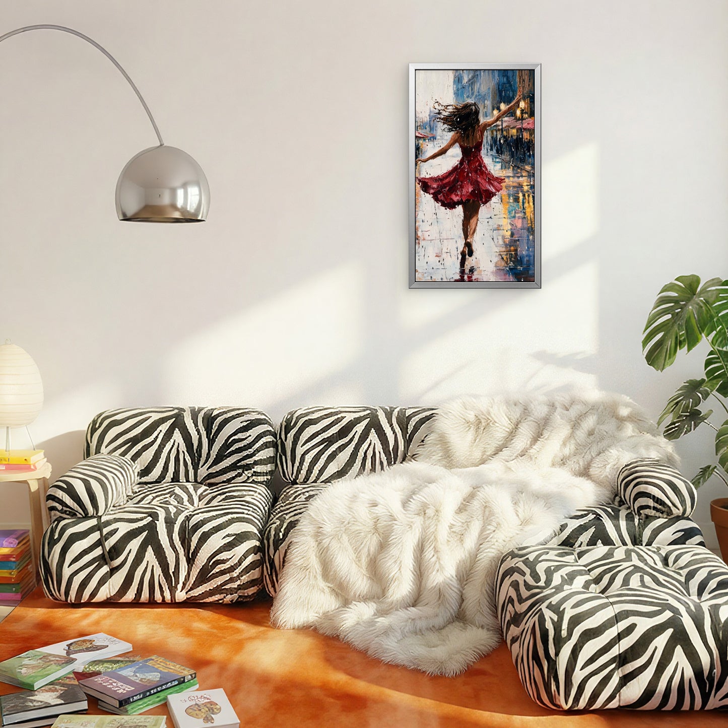 Woman_red_dress_dancing_rain Luxurious-Lifestyle, Passions & Interests -3D Textured Wall Art | UV Embossed Canvas Wall Frame for Home decor