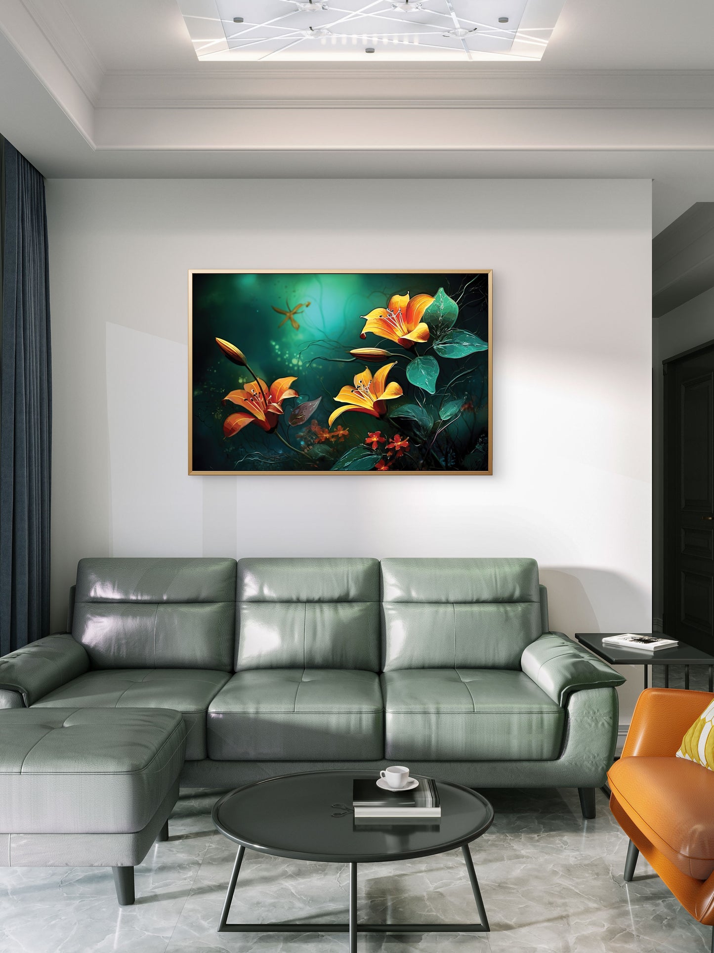Yellow flowers-Luxury-Floral & Botanical-3D Textured Wall Art | UV Embossed Canvas Wall Frame for home decor and Living room