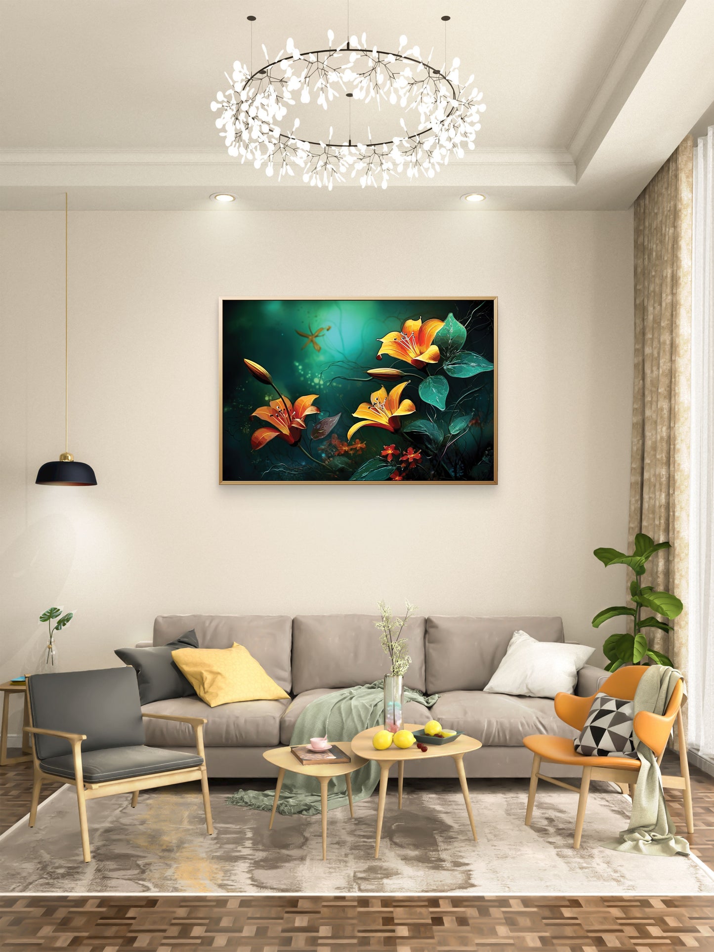Yellow flowers-Luxury-Floral & Botanical-3D Textured Wall Art | UV Embossed Canvas Wall Frame for home decor and Living room