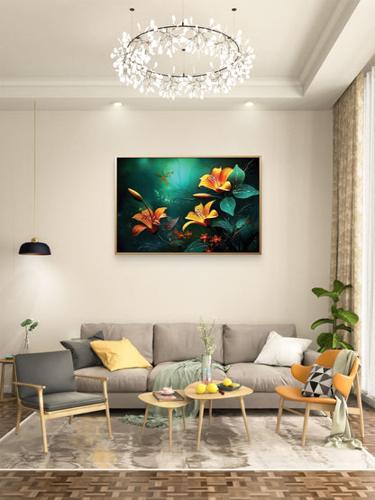 Yellow flowers-Luxury-Floral & Botanical-3D Textured Wall Art | UV Embossed Canvas Wall Frame for home decor and Living room